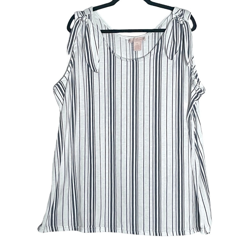 🌺 Soho Apparel White Super Soft Stripe Tie Shoulder Tank Top Size 3X